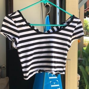 Charlotte Russe black and white crop top cross bac